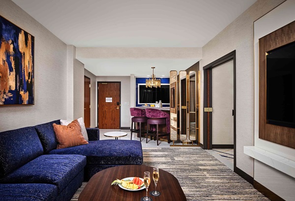 Silver Suite Couch and TV