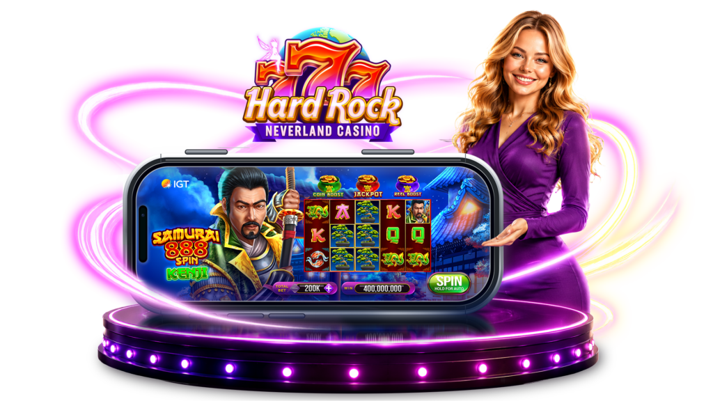 Hard Rock Neverland Casino mobile app with Samurai 888 Spin Kenji gameplay