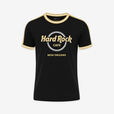 Adult Fit New Orleans Ringer Tee in  Black and Gold