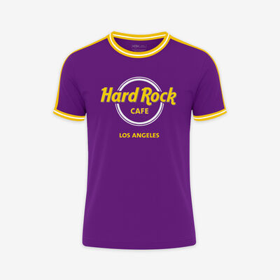 Adult Fit Los Angeles Ringer Tee in Purple and Yellow