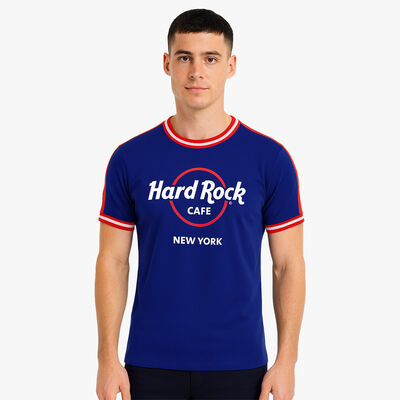 Adult Fit New York Ringer Tee in Blue and Red