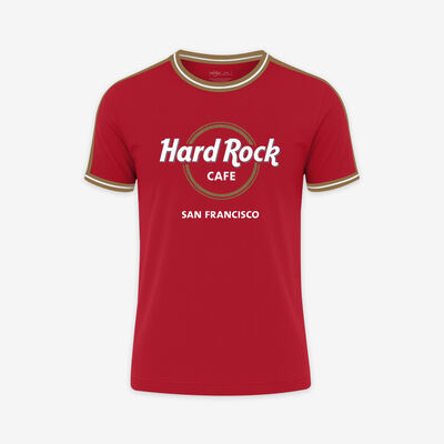 Adult Fit San Francisco Ringer Tee Red and Gold